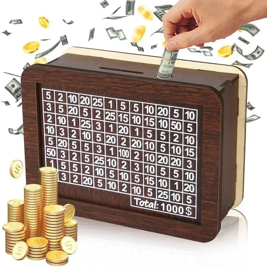 Money Box Wooden Money Box Reusable with Savings Target and Number Box Home Decoration