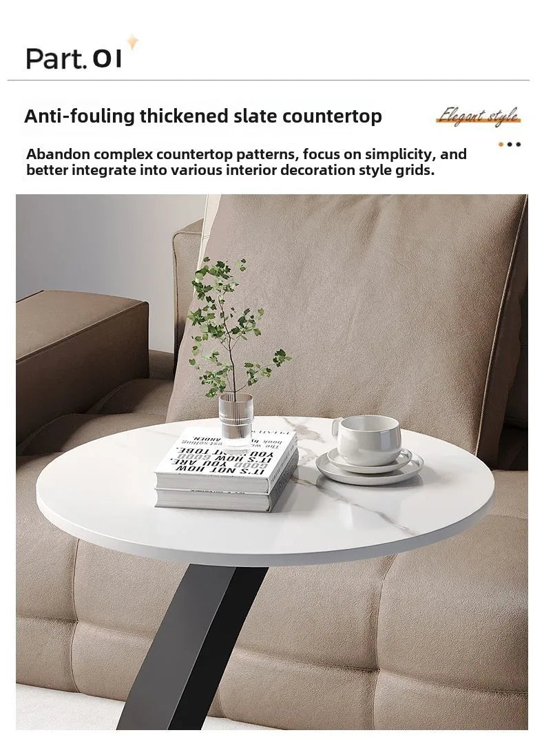 Light Luxury Modern  Simple Home  Living Room  Sofa Small Side Table Rock Slab High-end Sense Bedside Round Table Creative