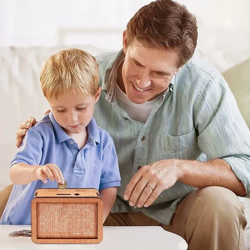 Money Box Wooden Money Box Reusable with Savings Target and Number Box Home Decoration