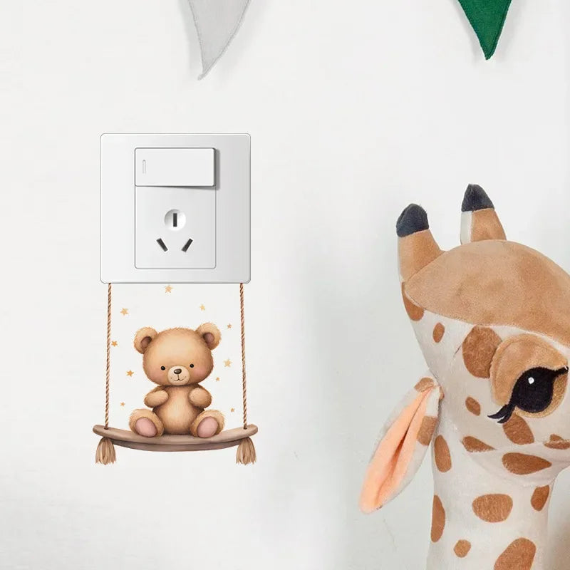 Cute cartoon animals children's bedroom porch living room home decorative light switch sticker self-adhesive wall stickers