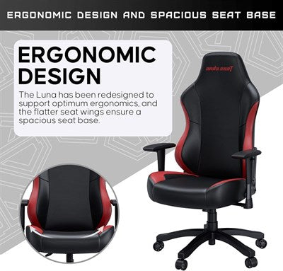 Luna Gaming Chair | Ergonomic Reclining, PVC Leather Computer Home Office Chair, Creative Rocking Function, Moulded Foam | Black and Red