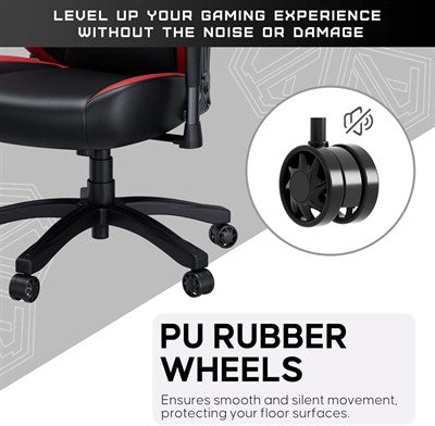 Luna Gaming Chair | Ergonomic Reclining, PVC Leather Computer Home Office Chair, Creative Rocking Function, Moulded Foam | Black and Red