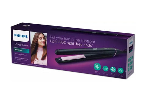 Philips Straight Care Hair Straightener, Black - BHS675