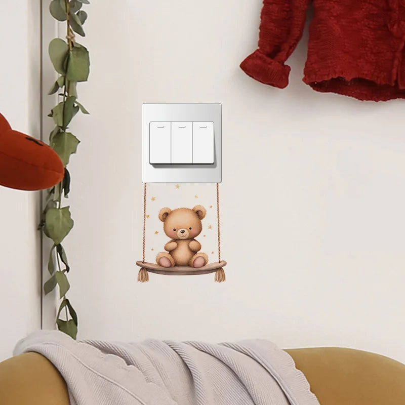 Cute cartoon animals children's bedroom porch living room home decorative light switch sticker self-adhesive wall stickers