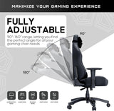 Luna Large Gaming Chair - Ergonomic Reclining Video Game Chairs, PVC Leather Computer Home Office Chair, Heavy Duty Neck & Back Lumbar Support - Black Folding Recliner Seat for Adults