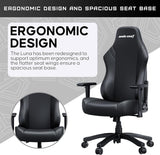 Luna Large Gaming Chair - Ergonomic Reclining Video Game Chairs, PVC Leather Computer Home Office Chair, Heavy Duty Neck & Back Lumbar Support - Black Folding Recliner Seat for Adults