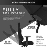 Phantom 3 Fabric Gaming Chairs for Adults - Large Wide Seat Gaming Chair with Lumbar Support, Comfortable Premium Video Gaming Seats with Headrest - Black Gaming Chair with Cushion