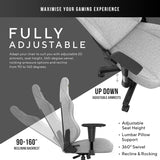 Phantom 3 Fabric Gaming Chairs for Adults - Large Wide Seat Gaming Chair with Lumbar Support, Comfortable Premium Video Gaming Seats with Headrest - Grey Gaming Chair with Cushion