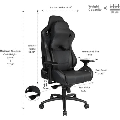 KAISER  2 PRO (DARK KNIGHT BLACK) Gaming Chair for Adults - XL Reclining Video Game Chairs, PVC Leather Ergonomic Office Chair, Heavy Duty Neck & Back Lumbar Support - Luxury Black Computer Chairs for Home & Work